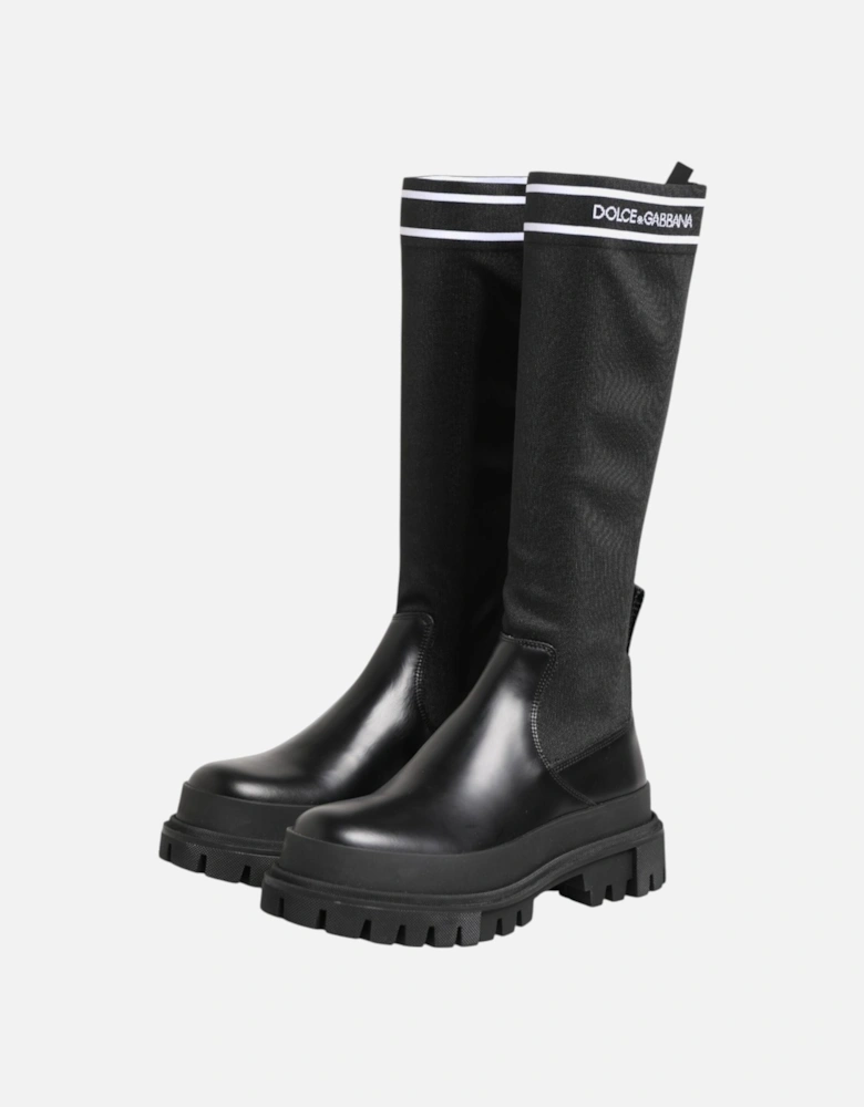 High-Top Sock Boots with Logo Details Women - Black And White