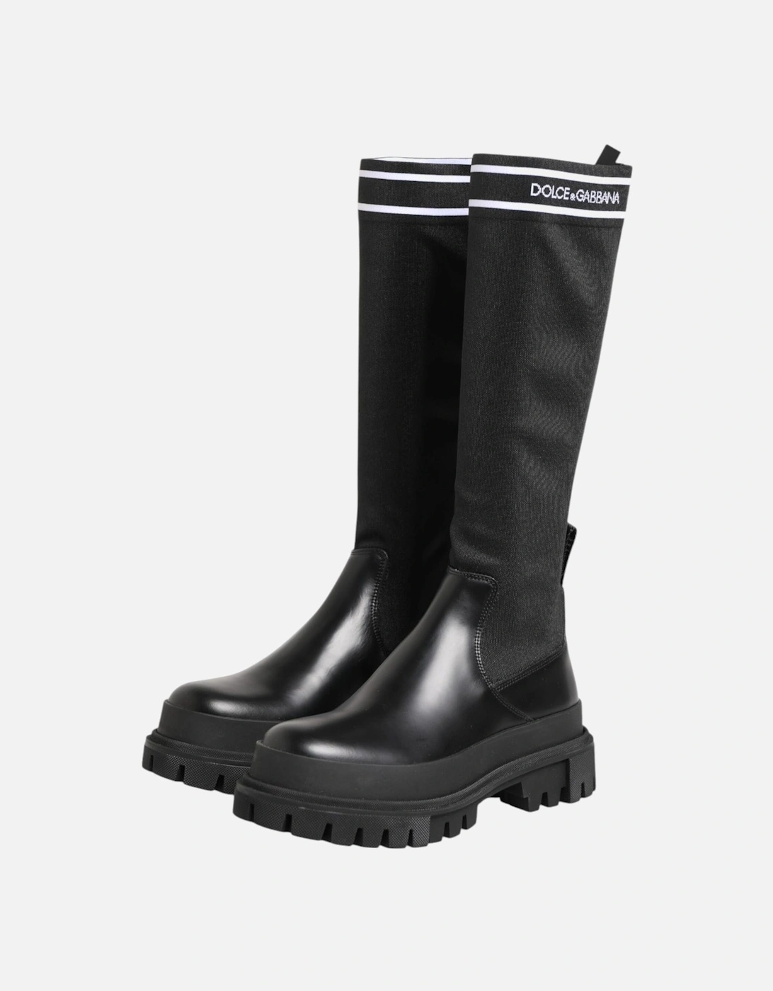 High-Top Sock Boots with Logo Details Women - Black And White