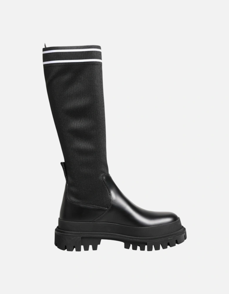 High-Top Sock Boots with Logo Details Women - Black And White