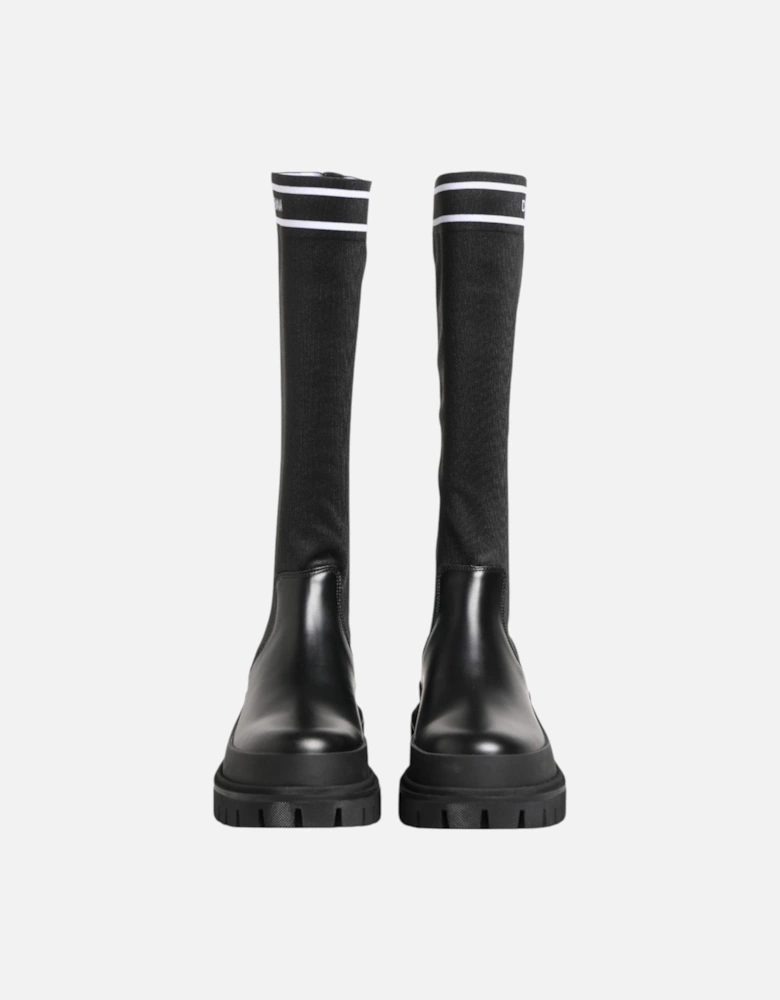 High-Top Sock Boots with Logo Details Women - Black And White