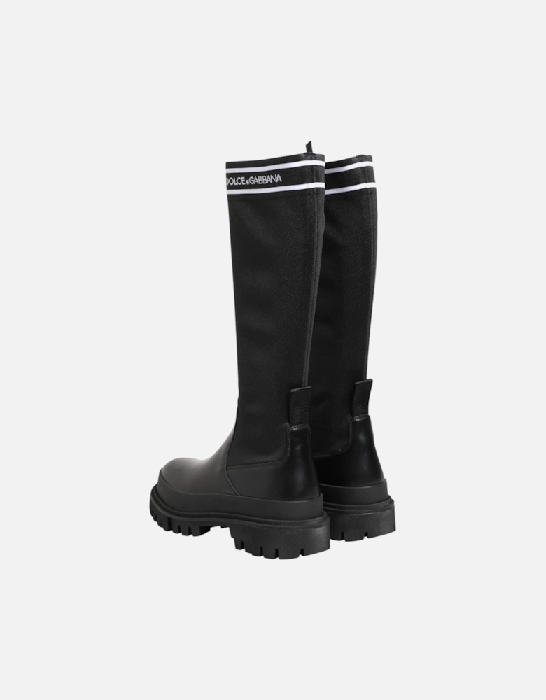 High-Top Sock Boots with Logo Details Women - Black And White