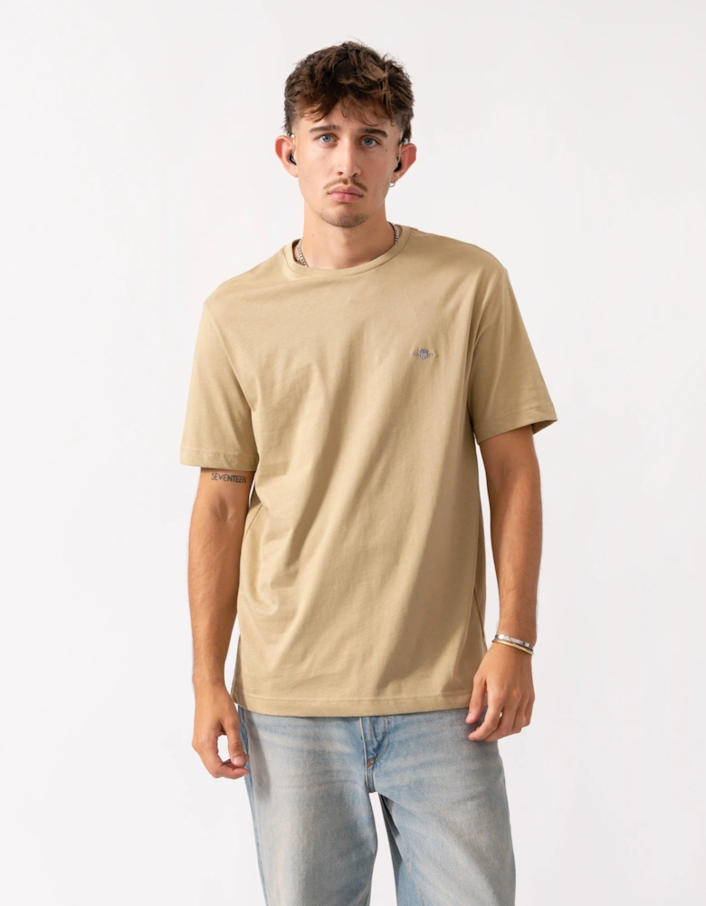 Mens Regular Fit Short Sleeve Shield Logo T-Shirt - 224 Woody Beige