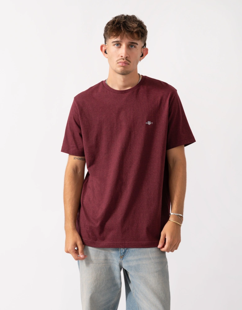 Mens Regular Fit Short Sleeve Shield Logo T-Shirt - 677 Bordeaux Melange