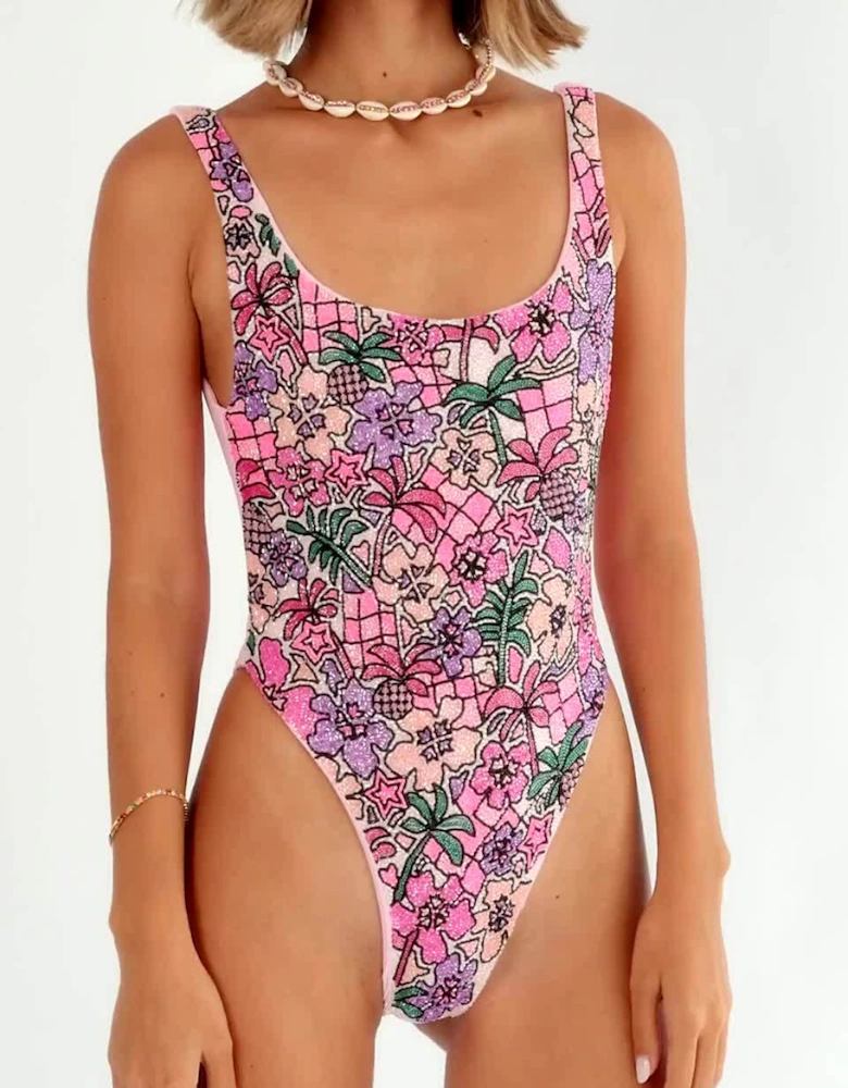 FIA tropical purple swimsuit