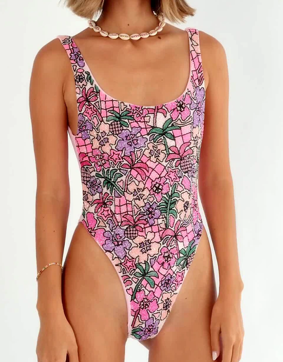 FIA tropical purple swimsuit
