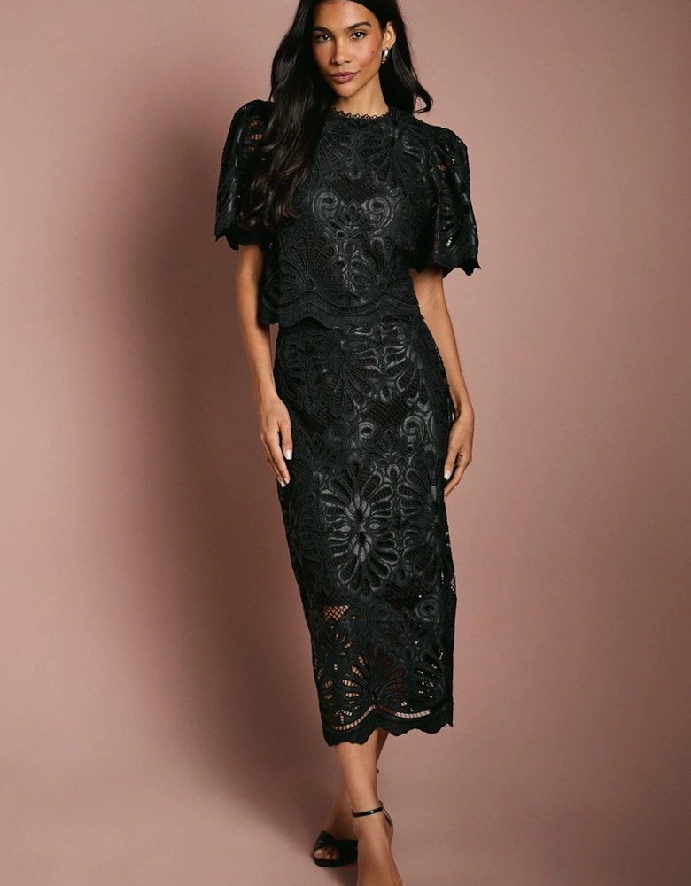 PU Lace Midi Skirt