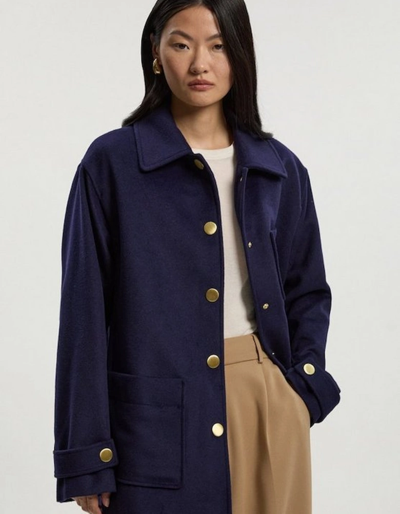 Petite Brushed Wool Patch Pocket Tailored Medium Coat