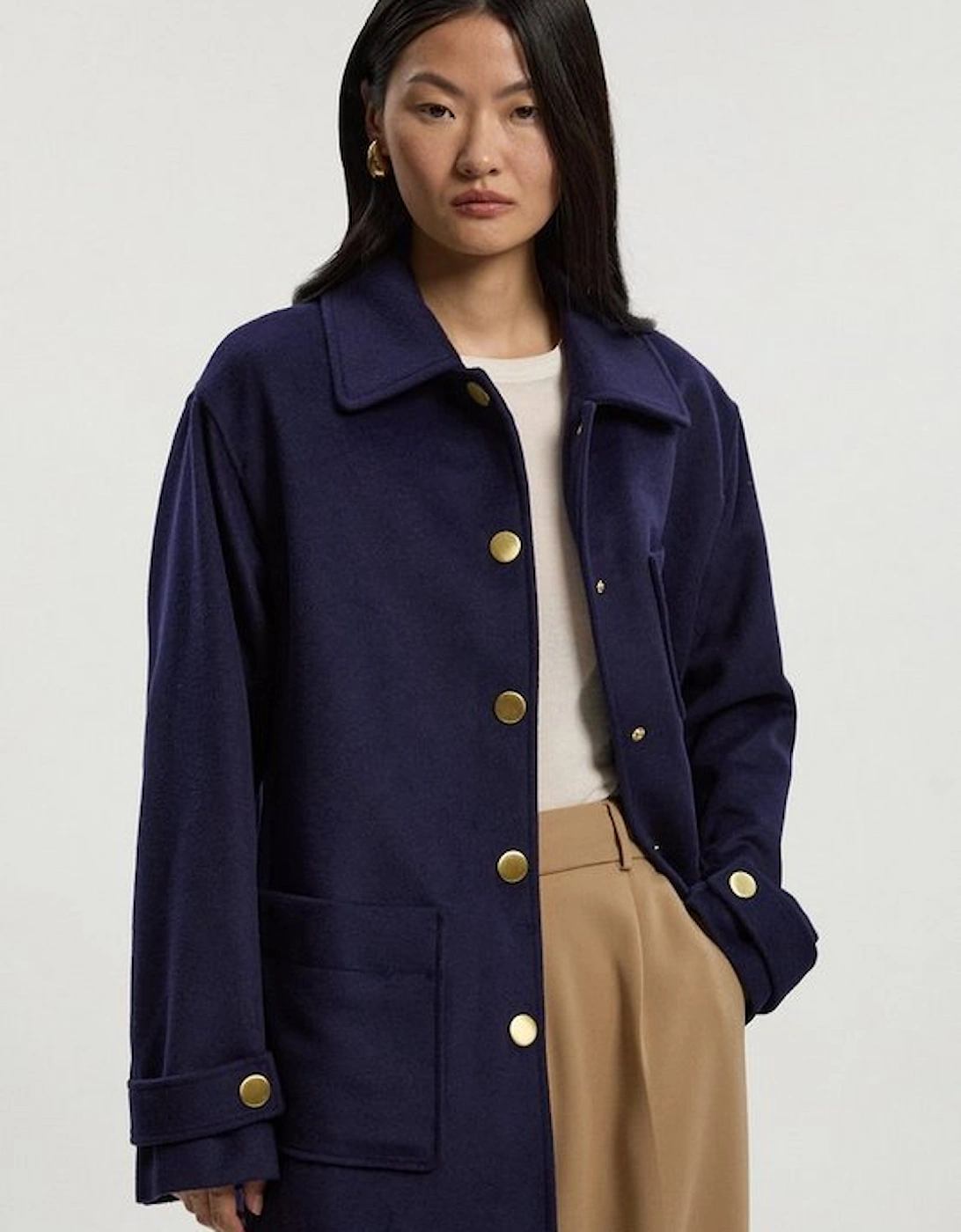 Petite Brushed Wool Patch Pocket Tailored Medium Coat, 2 of 1