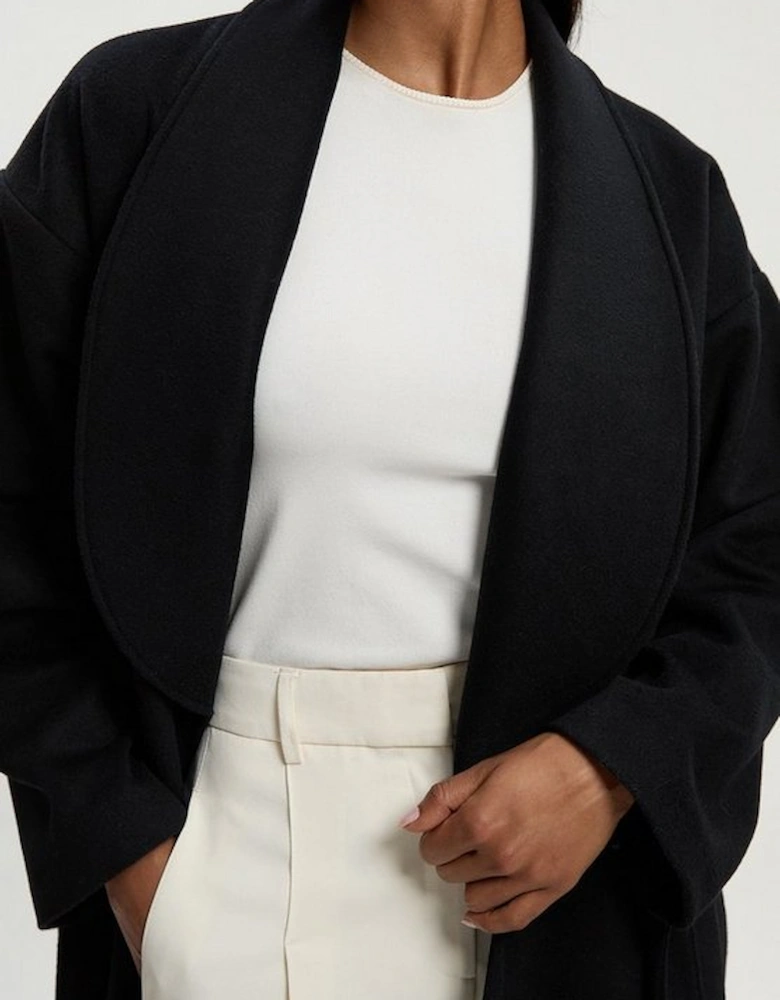 Petite Brushed Wool  Belted Wrap Tailored Maxi Coat