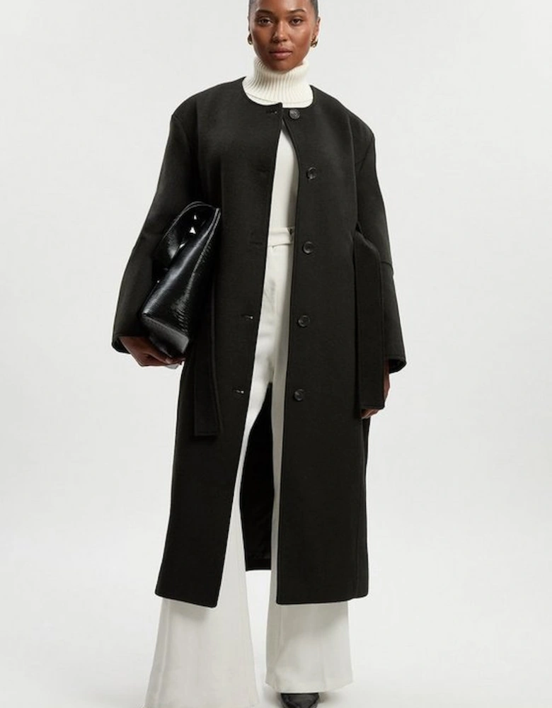 Plus Size Brushed Wool Single Breasted Belted Tailored Maxi Coat