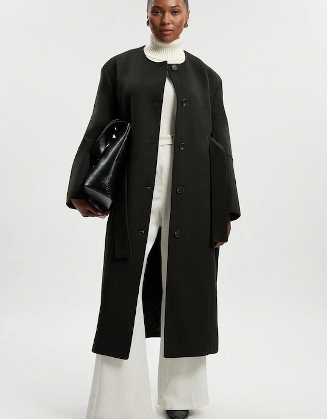 Plus Size Brushed Wool Single Breasted Belted Tailored Maxi Coat, 2 of 1