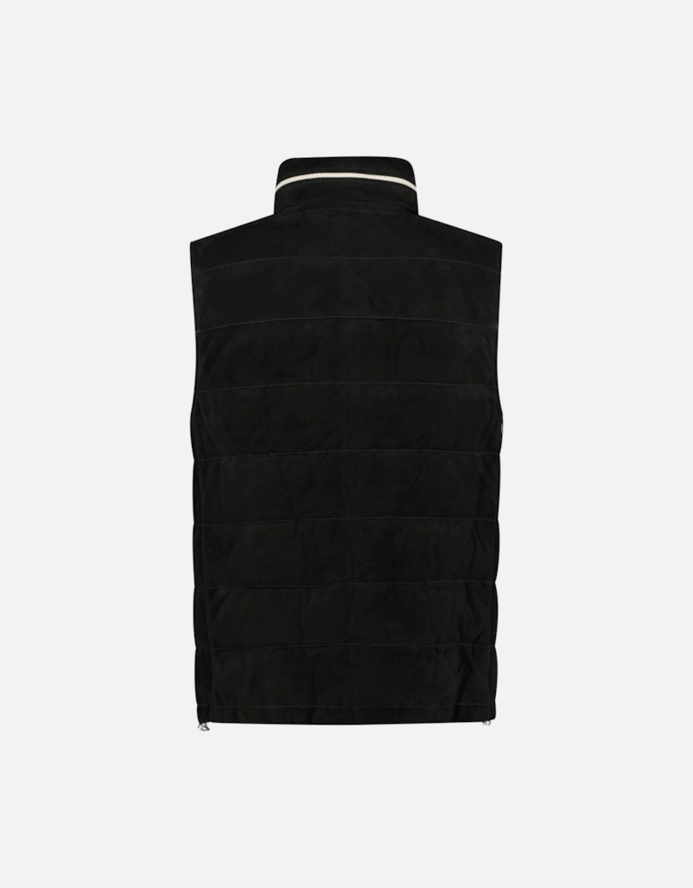 Quilted Zip-Up Suede & Down Gilet Black