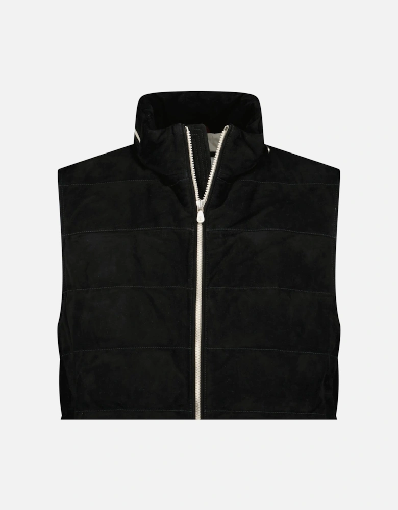 Quilted Zip-Up Suede & Down Gilet Black