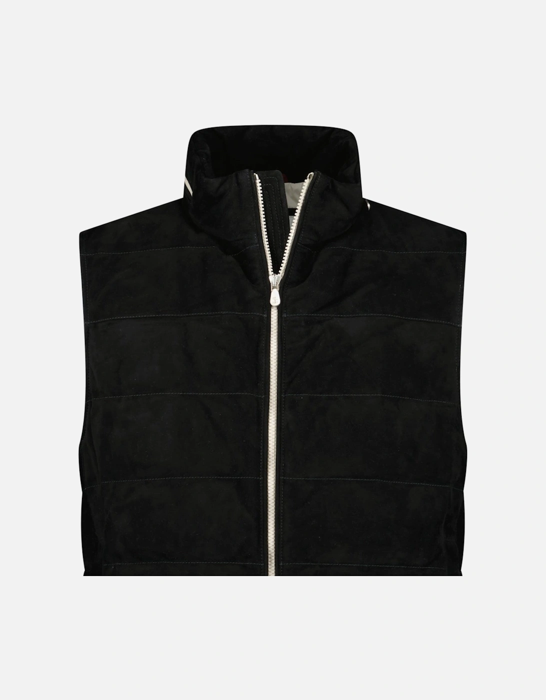 Quilted Zip-Up Suede & Down Gilet Black