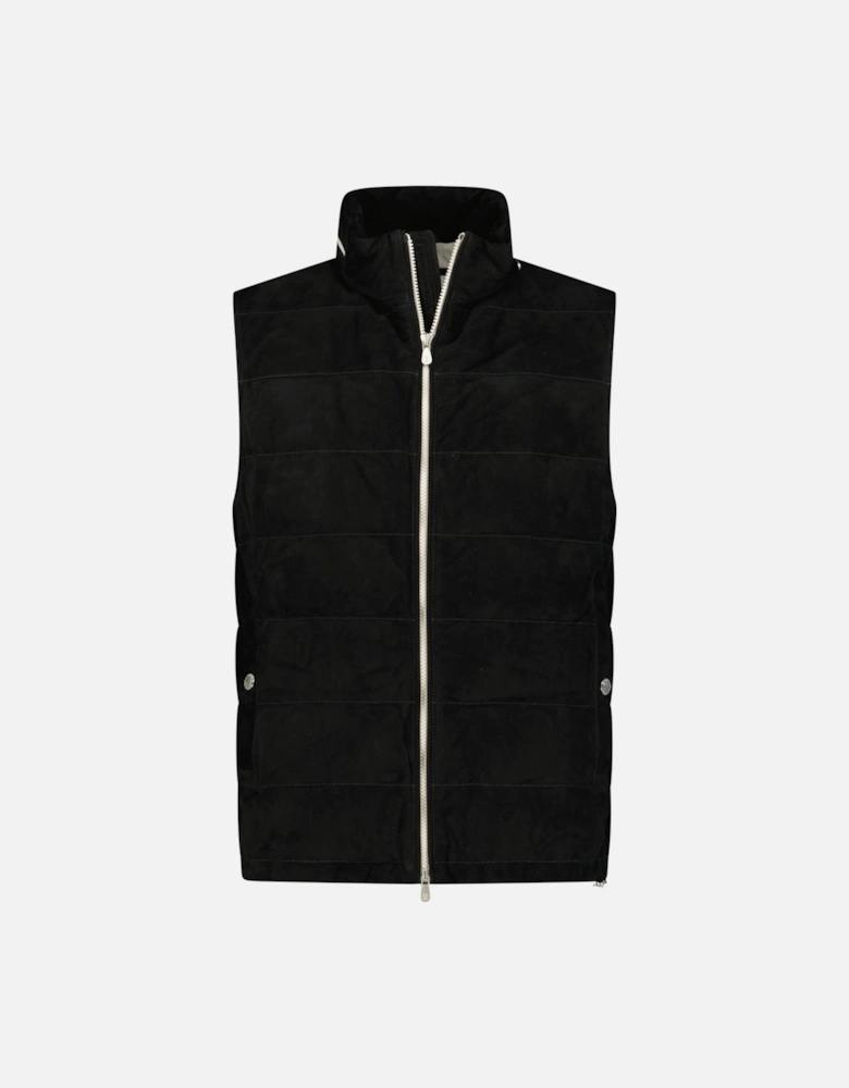 Quilted Zip-Up Suede & Down Gilet Black