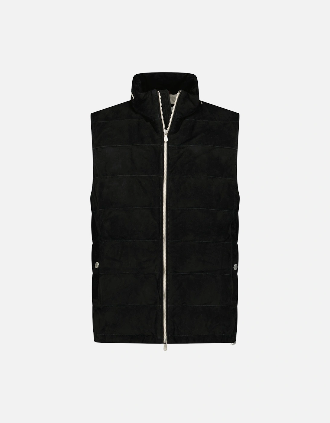 Quilted Zip-Up Suede & Down Gilet Black, 7 of 6