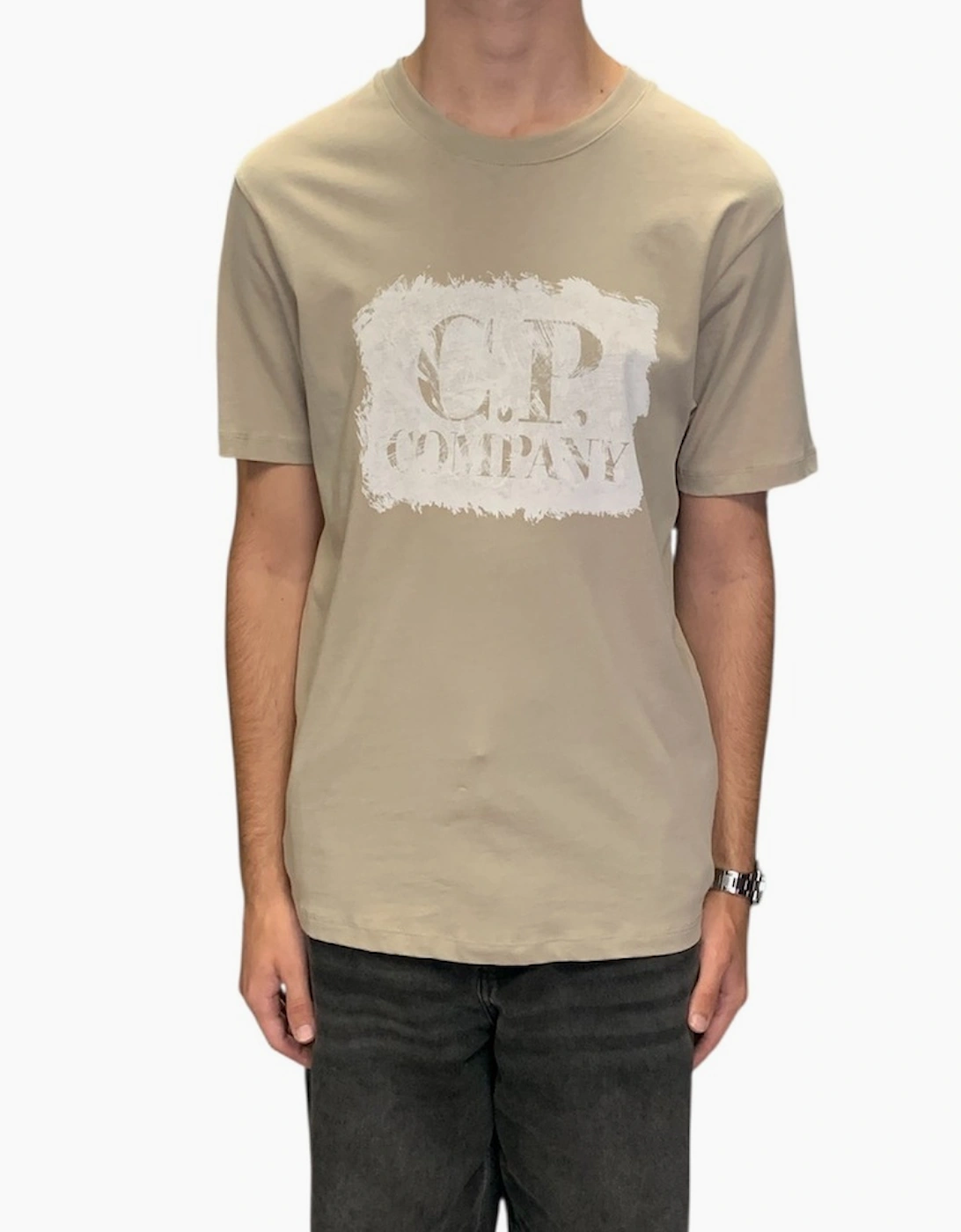 Cp Company Men's Tan Graphic Logo T-Shirt - Cobblestone  42 Extra Large