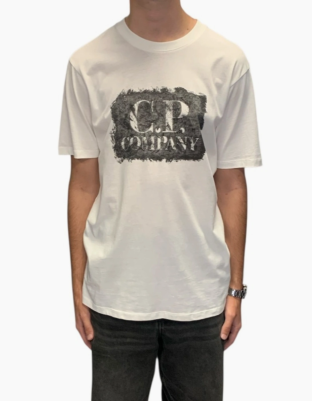 Cp Company Men's White Graphic Logo T-Shirt  42 Extra Large