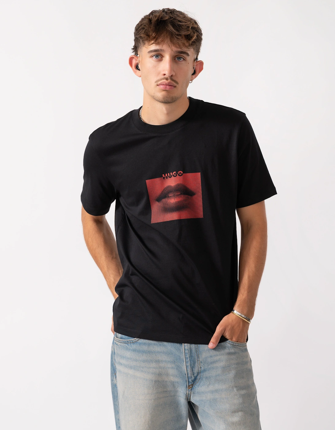 HUGO Deterni Mens Graphic Print T-Shirt - Black 001, 2 of 1