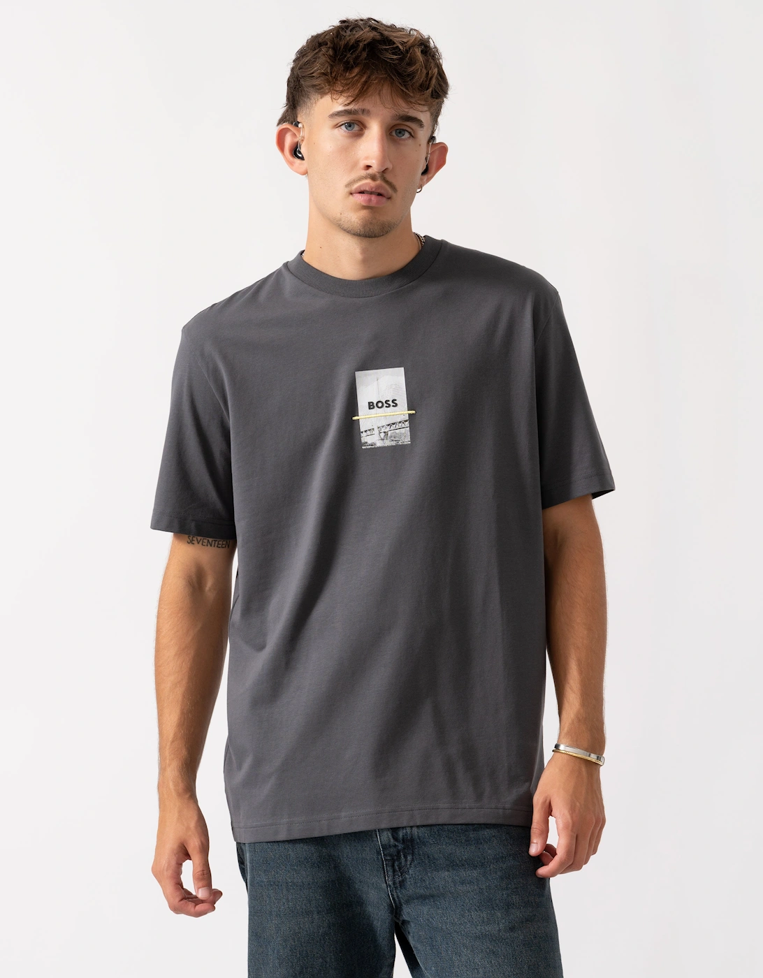 BOSS Green Tee Photoprint Mens T-Shirt - Dark Grey 027, 2 of 1