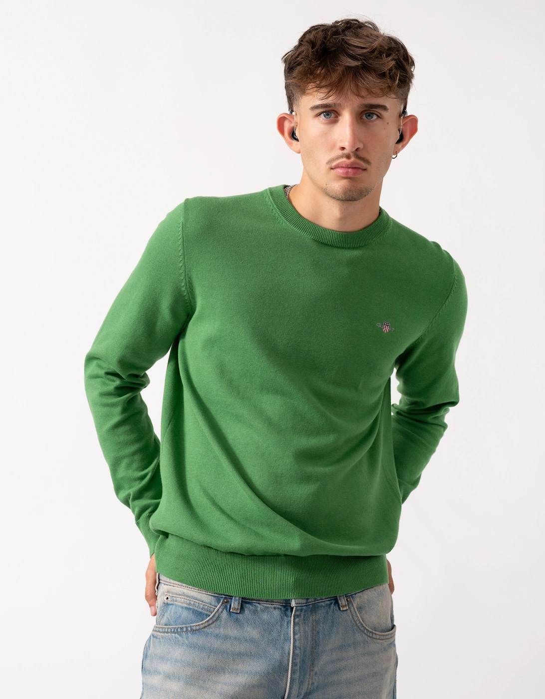 Mens Classic Cotton Crew Neck Jumper - 366 Grass Green, 2 of 1