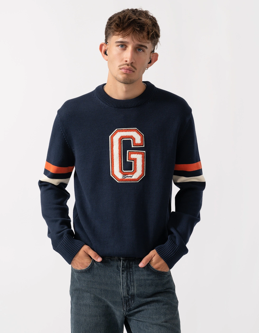 Mens Graphic Badge Crew Neck Jumper - 433 Evening Blue, 2 of 1