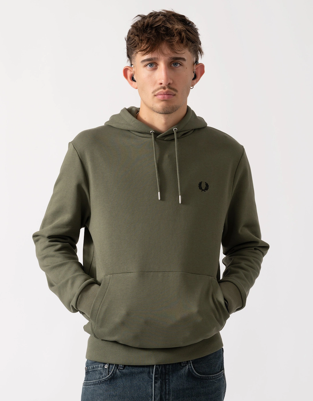 Mens Tipped Hooded Sweatshirt - Laurel Wreath Green/Black Z50, 2 of 1