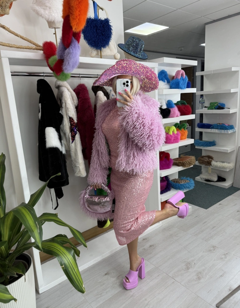 Pink Bamboo Lyocell Knitted Vegan Faux Shearling Jacket