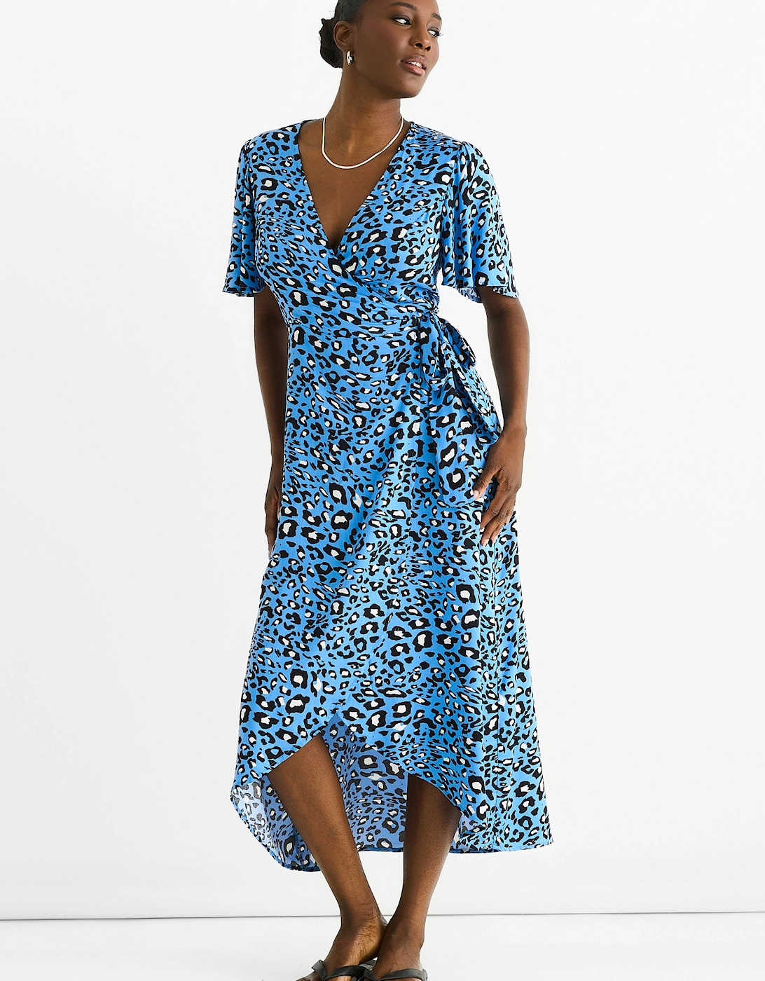Blue Animal Print Viscose Wrap Midi Dress, 5 of 4