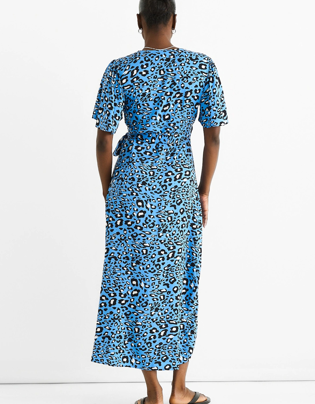 Blue Animal Print Viscose Wrap Midi Dress