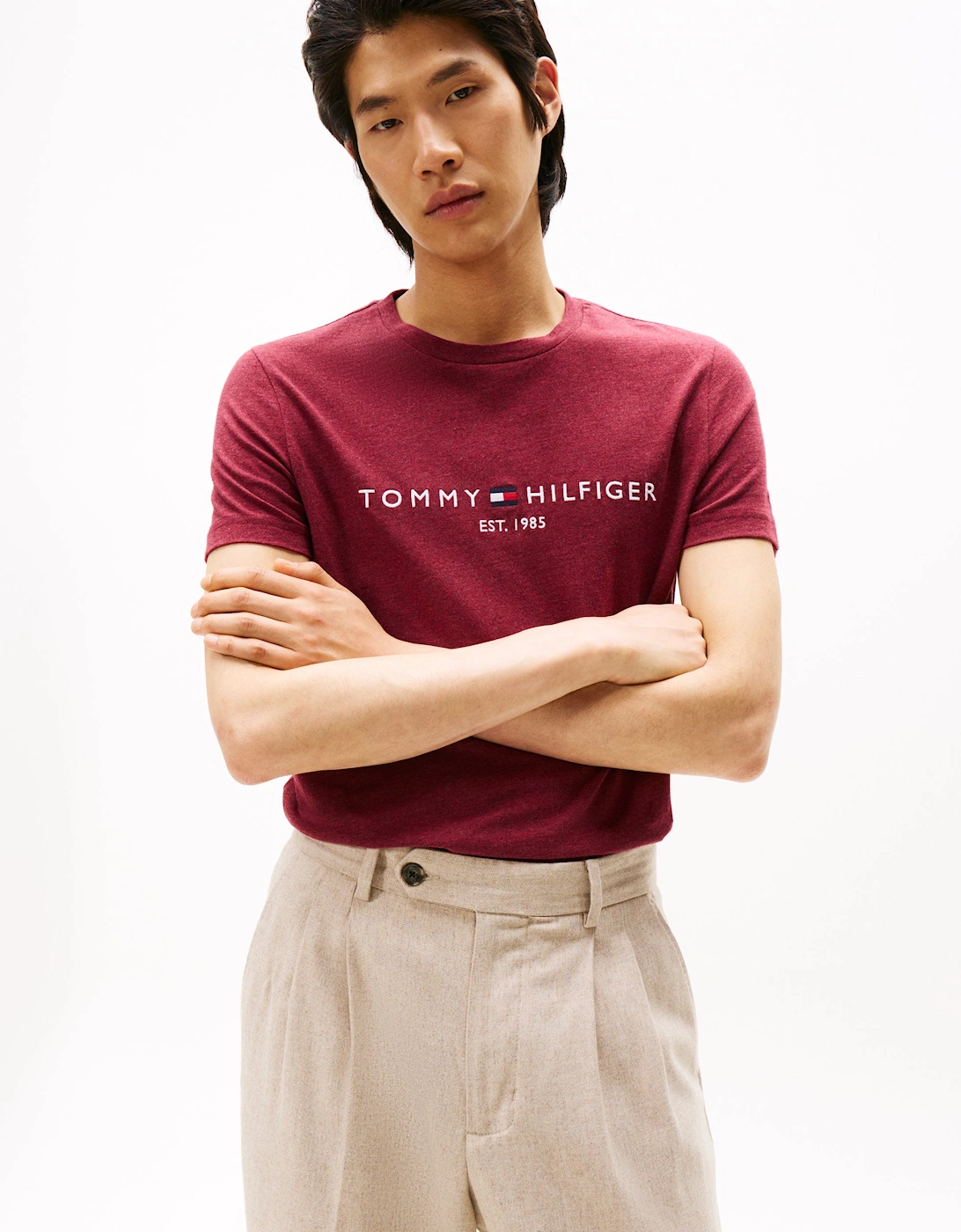 Tommy Logo Basic Mens T-Shirt - Deep Rouge Heather, 2 of 1