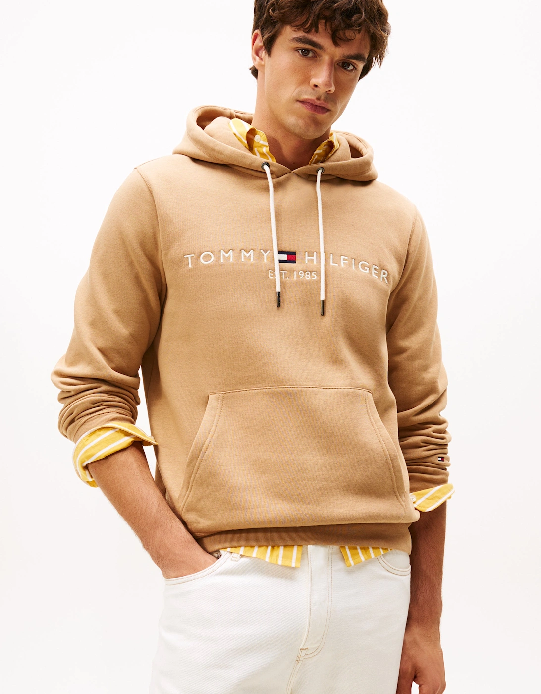 Tommy Logo Flex Fleece Hoodie - Timeless Camel, 2 of 1