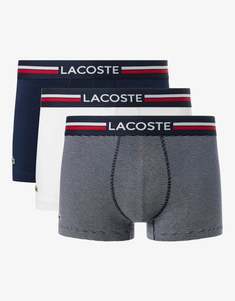 3-Pack Stripe Print Stretch Cotton Mens Trunks - Navy Blue/White 525