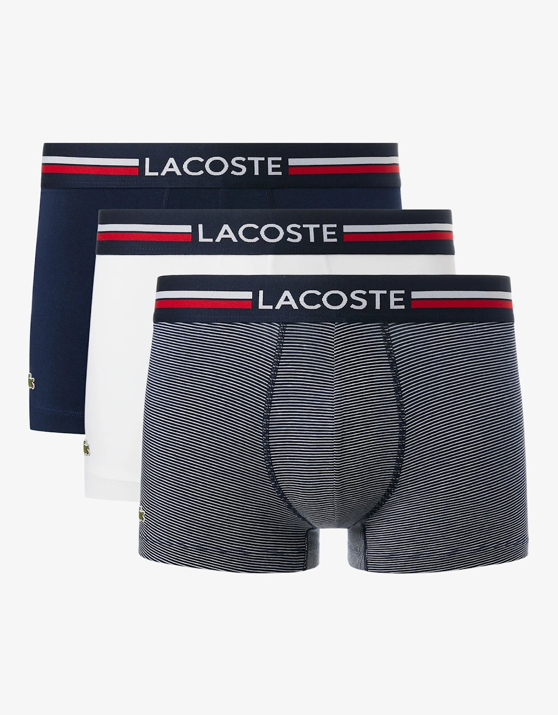 3-Pack Stripe Print Stretch Cotton Mens Trunks - Navy Blue/White 525, 2 of 1