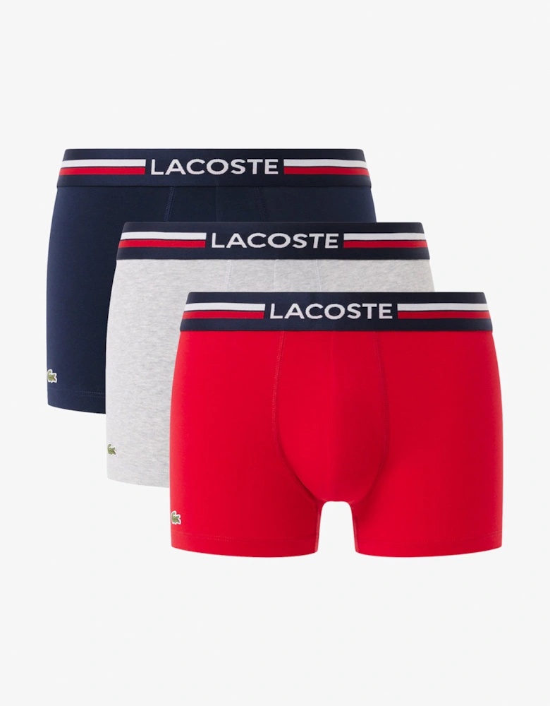 3-Pack Tricolour Waist Stretch Cotton Mens Trunks - Navy Blue/Silver Chine-Red W34