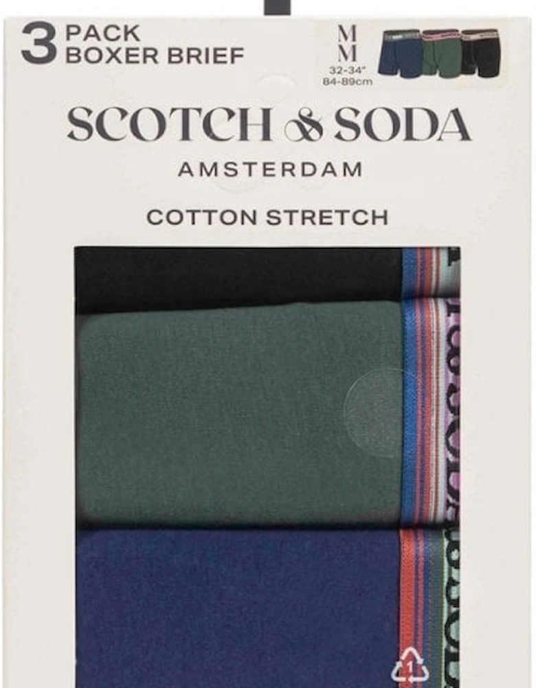 Solid Cotton Stretch 3 Pack Boxer Brief Black/green/blue