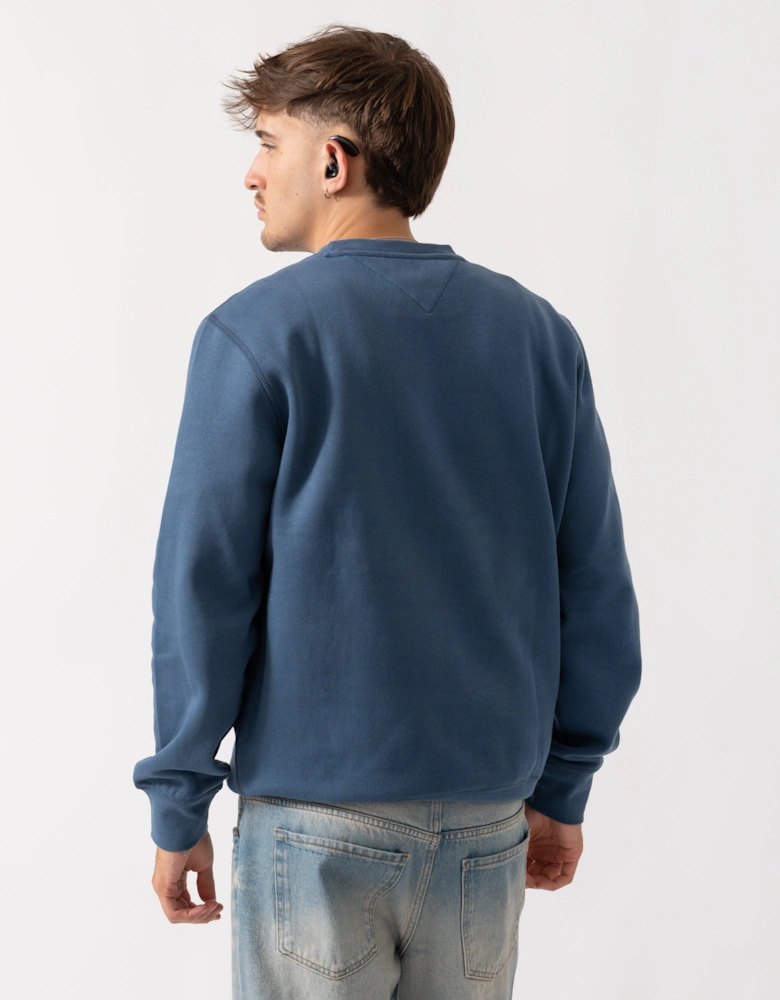 Essential Flag Embroidery Mens Fleece Crew Sweatshirt - Aegean Sea
