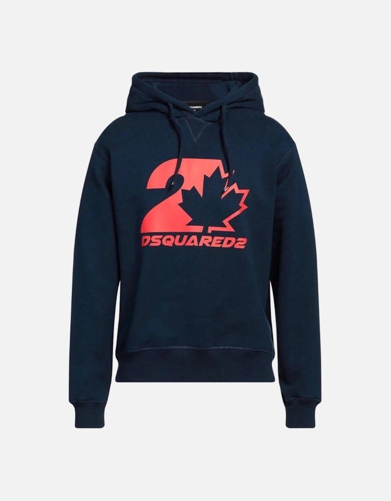 Red Maple Leaf Printed Hoodie in Navy