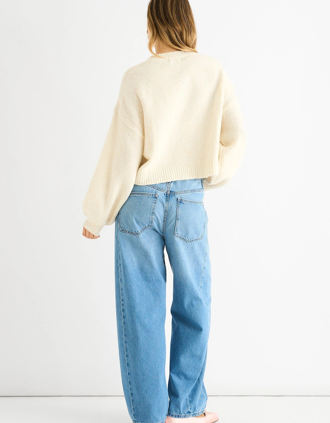 Cream Embossed Contrast Bow Short Knit Jumper