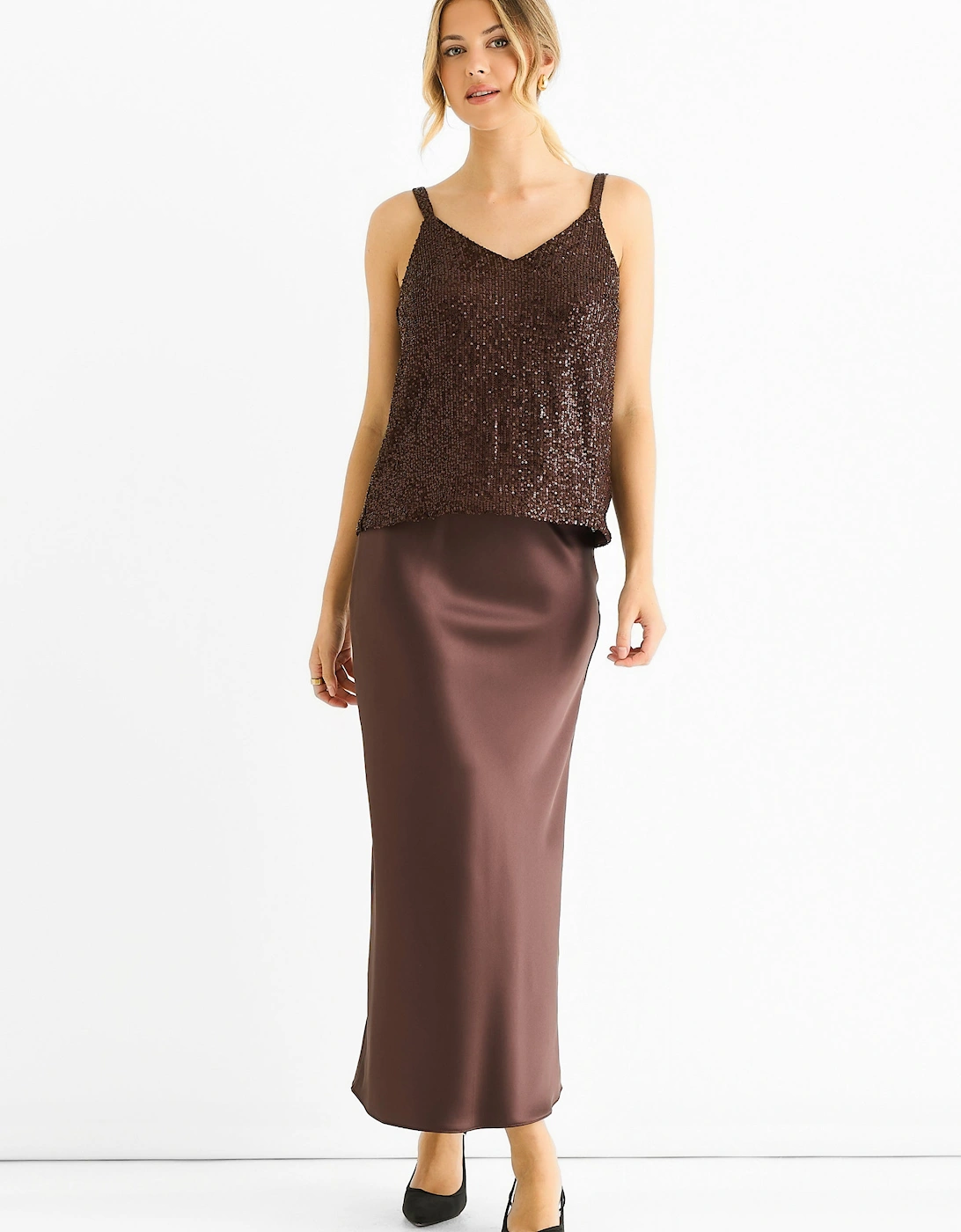 Chocolate Sequin V Neck Cami Top, 5 of 4