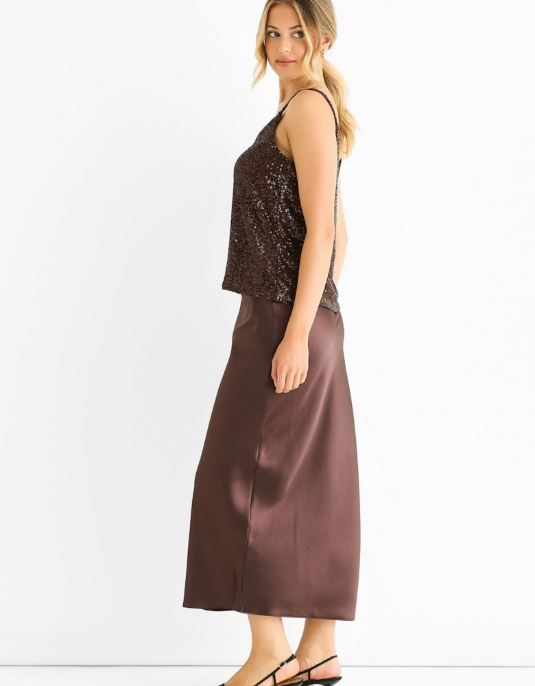 Chocolate Sequin V Neck Cami Top