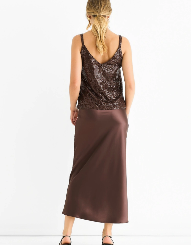 Chocolate Sequin V Neck Cami Top