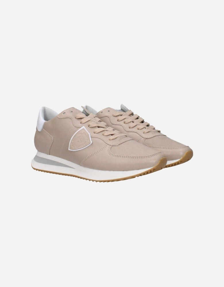 Leather Sneakers with Multi-Color Design Women - Beige