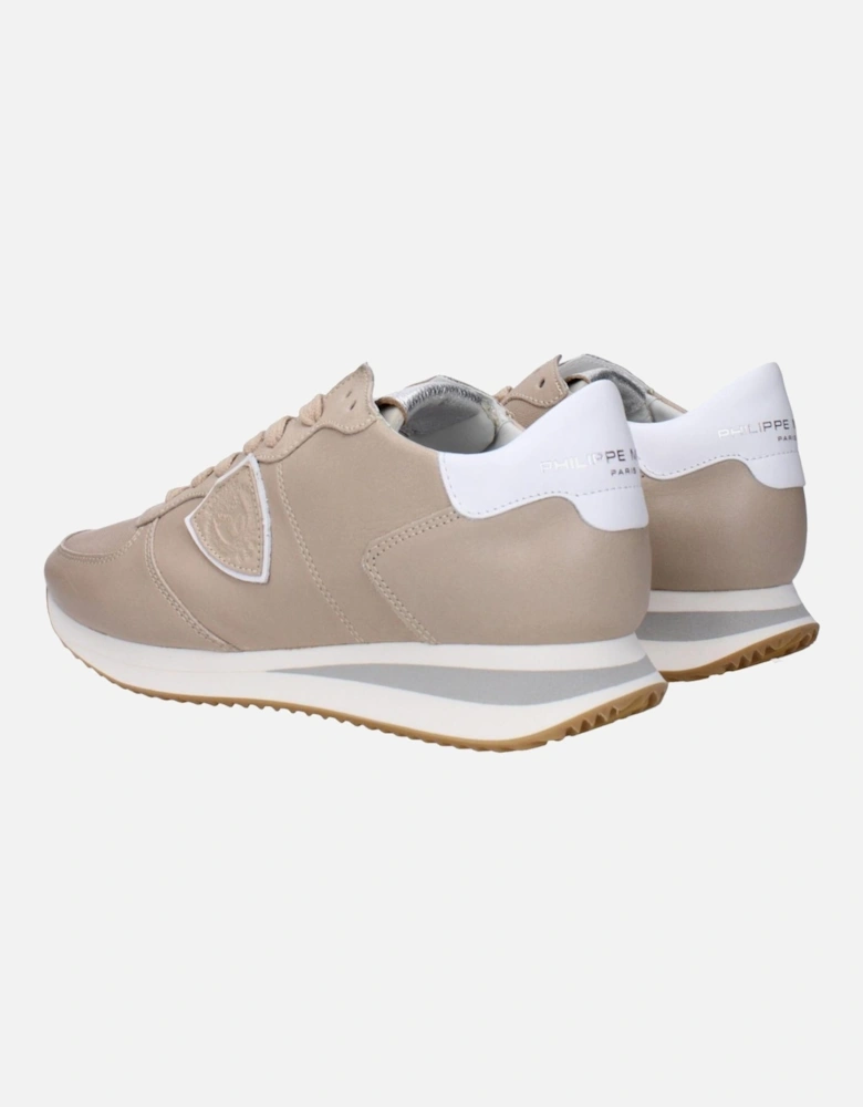 Leather Sneakers with Multi-Color Design Women - Beige