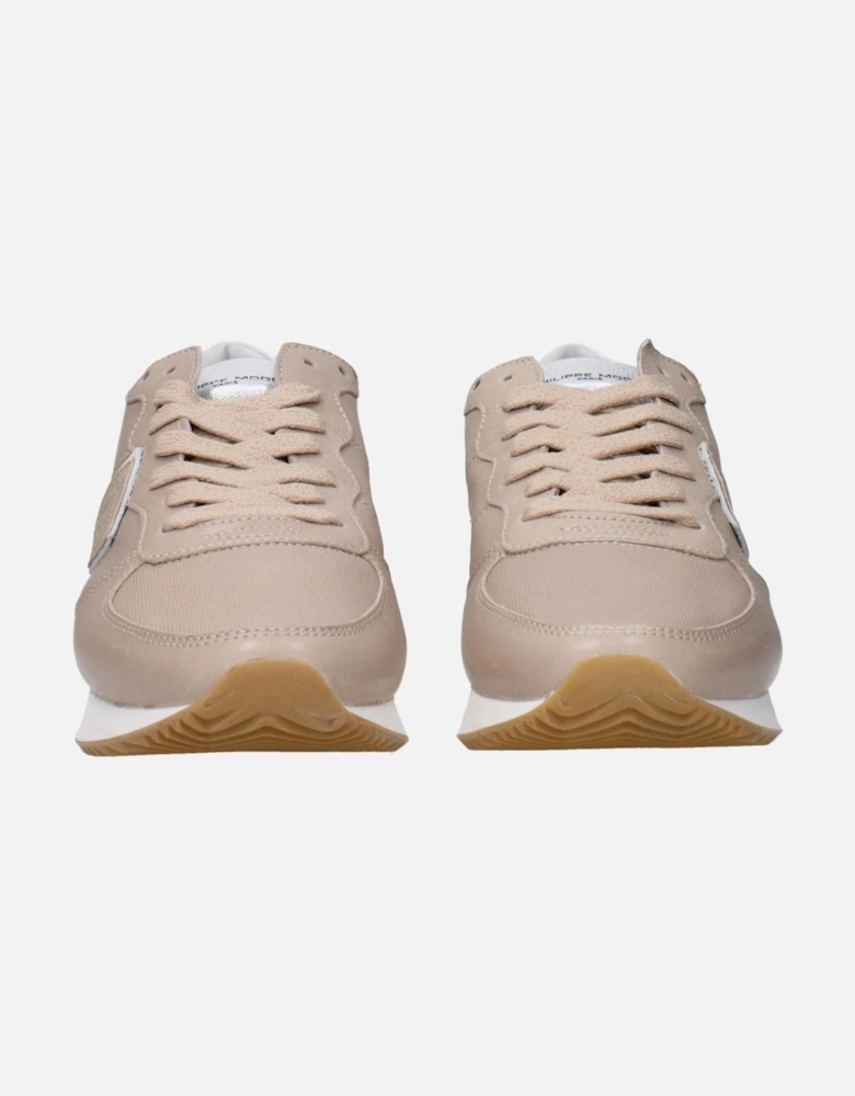 Leather Sneakers with Multi-Color Design Women - Beige