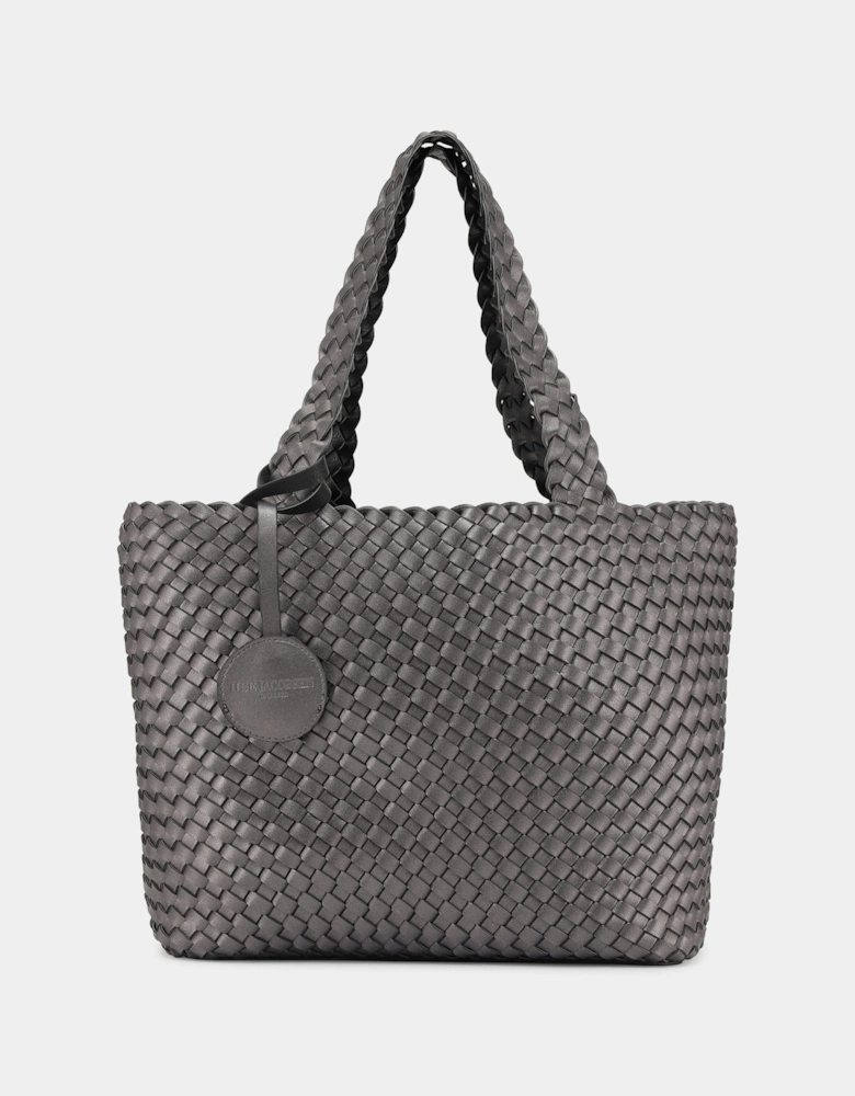 Reversable Womens Braided Shopper - Black Gun metal 001718