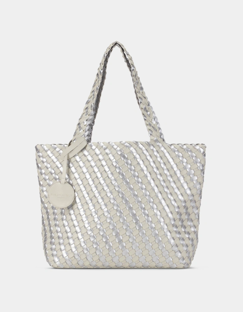 Reversable Dual Colour Womens Braided Shopper - Milk Creme Silver 121710