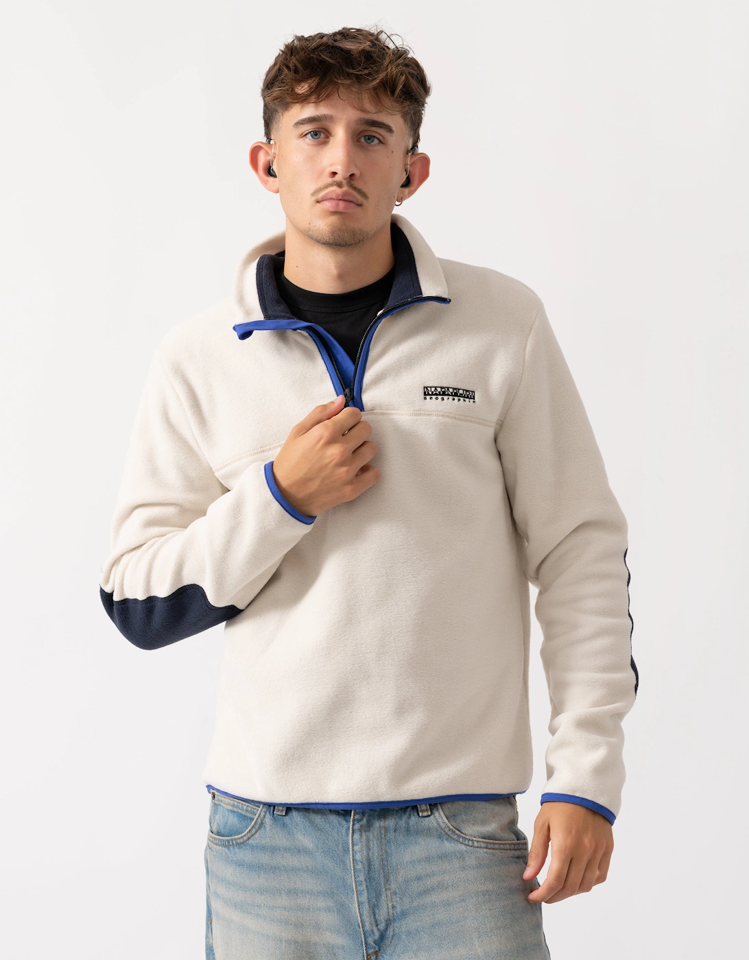 Dergana Mens Half Zip Sweatshirt - Beige Dimity N1J, 2 of 1