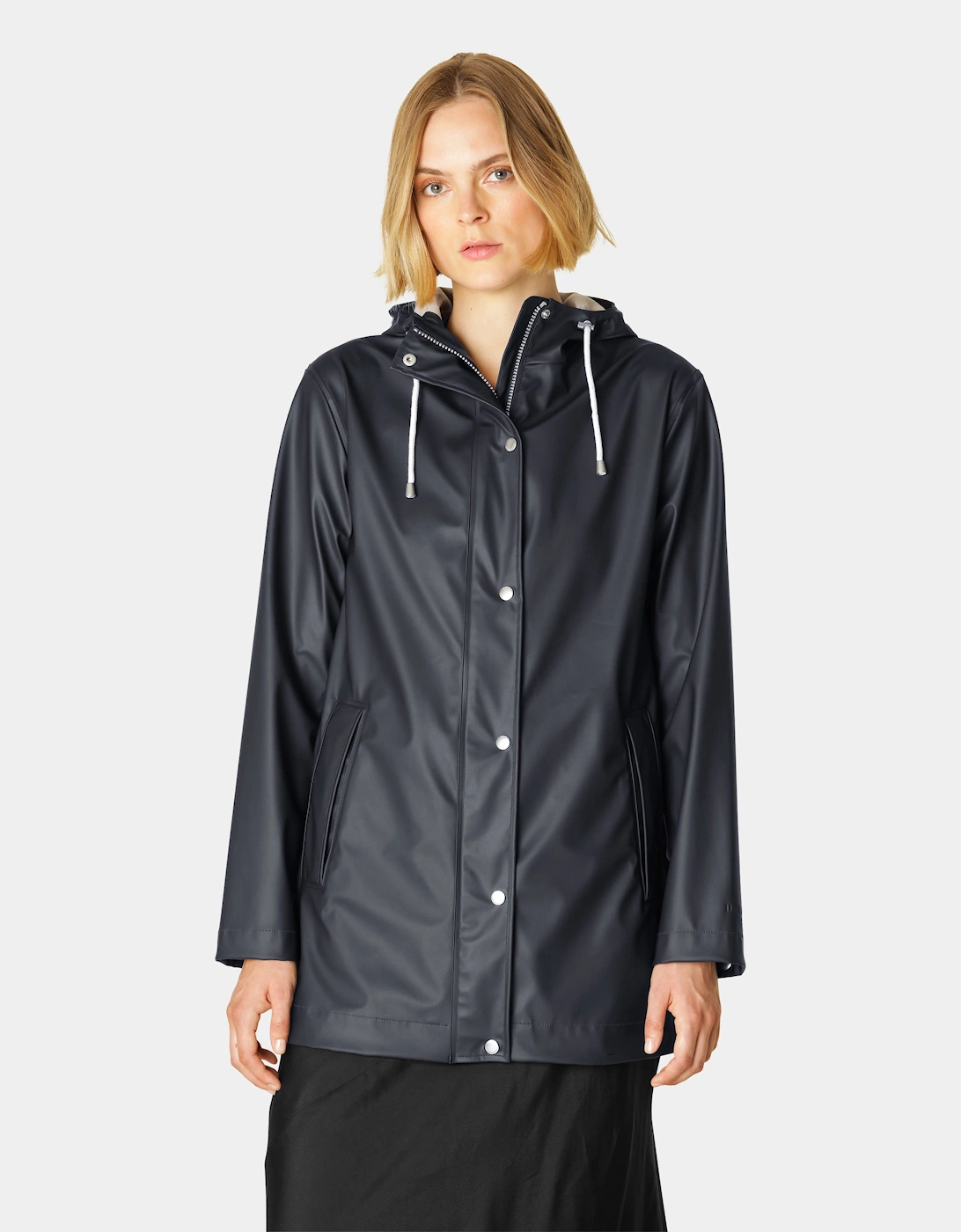Women's Ilse Jacobsen Rain Womens Short Rubberised Raincoat - Dark Indigo 660 - Black - Size: UK10 eu36 us8