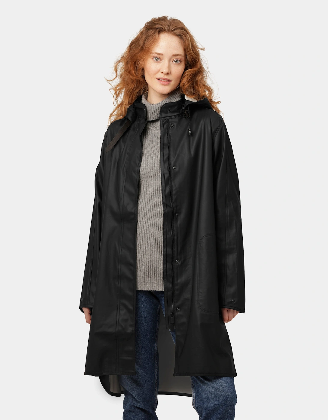 Women's Ilse Jacobsen Rain Womens A-Line Rubberised Raincoat - Black 001 - Size: UK14 eu40 us12